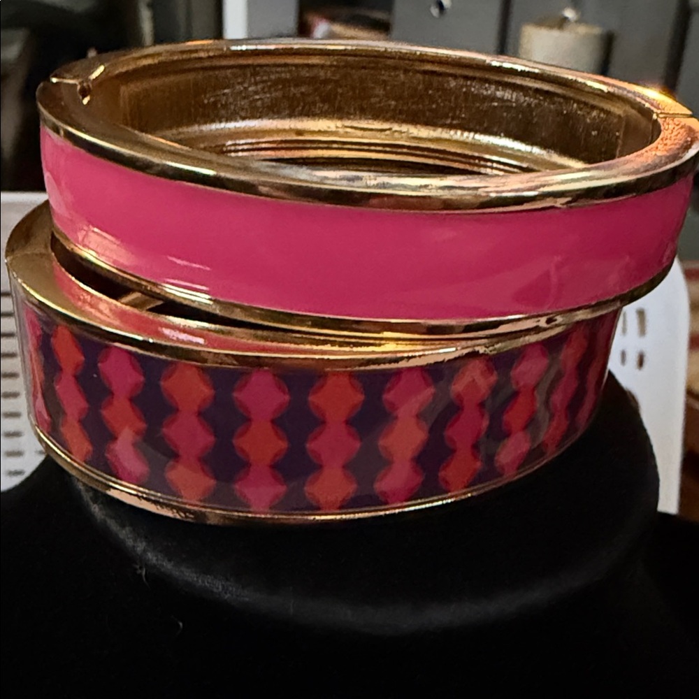 Stylish Pink and Patterned Gold Bangles - Picture 3 of 3